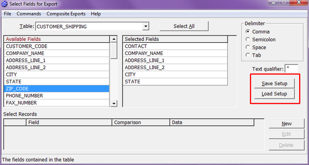 Save and Load Setup